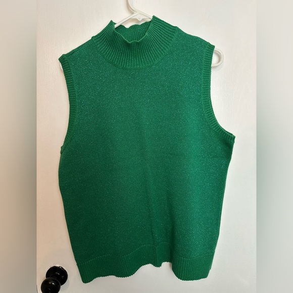 Quacker Factory Green Sparkly sleeveless Knit Vest Mock Neck Sz L #1587 - Picture 4 of 7